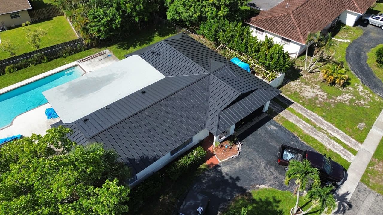 Aerial view of a Thompson's Roofing project in South Florida